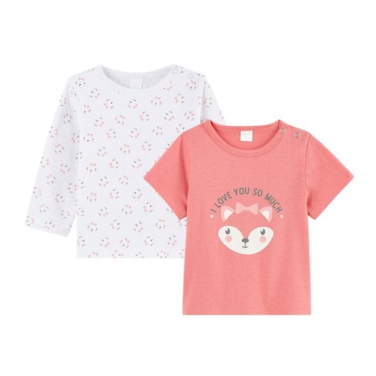 Lot de 2 t-shirts Animals Rose/Blanc  de P'tit bisou